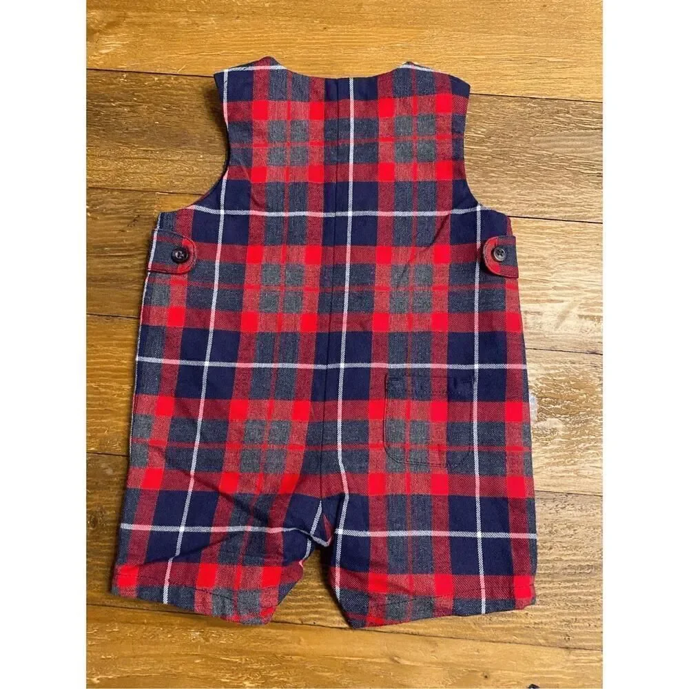 Janie and Jack 0-3 months Jon Jon romper baby overalls outfit buttons plaid